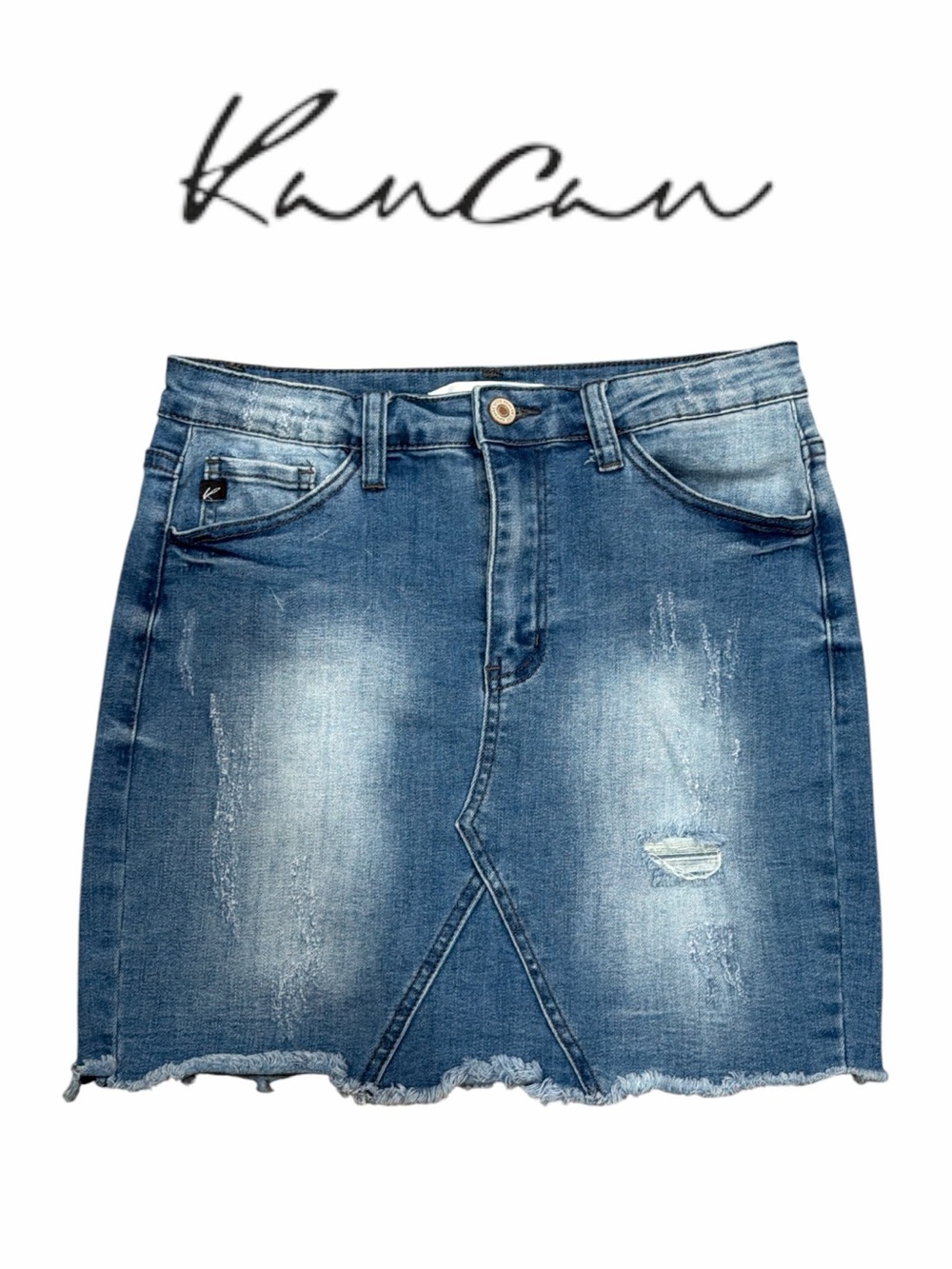 KanCan Blue Washed Distressed Denim Mini Skirt‎ - Size 3/25